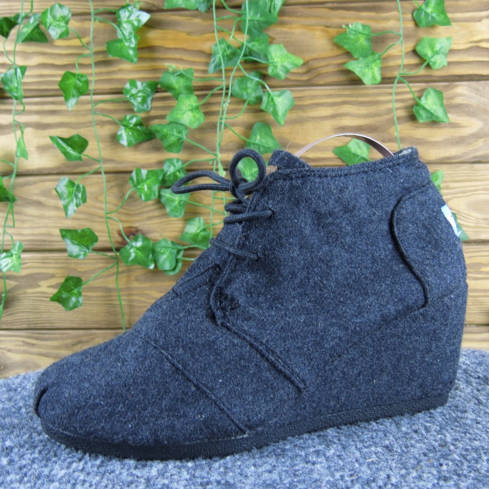 TOMS Women 6.5 Gray Wool Lace Up Hidden Wedge Booties Casual Comfort - Picture 1 of 8